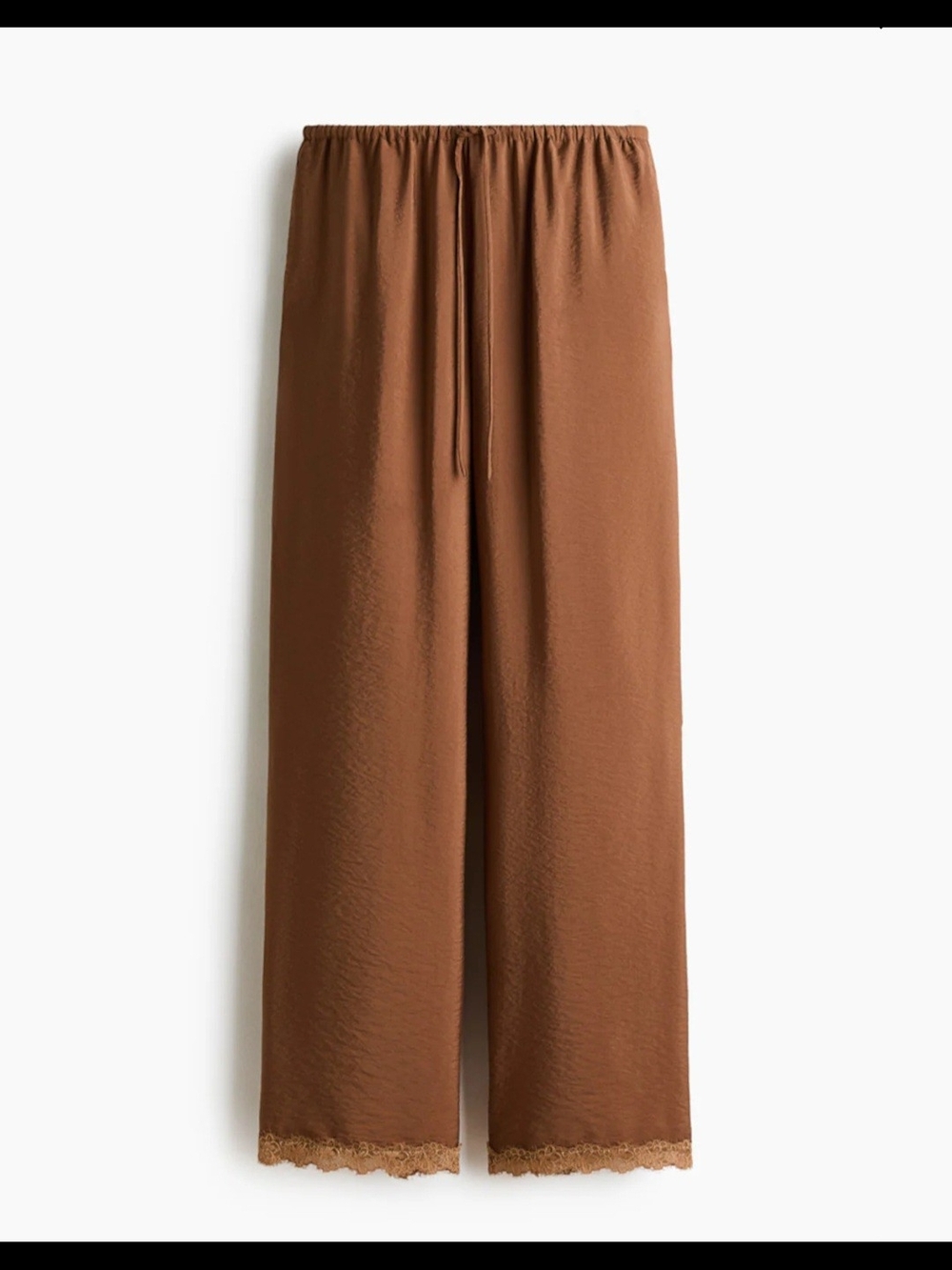 Divided Brown Lace Trimmed Wide-Leg Drawstring Pants - Picture 2 of 10
